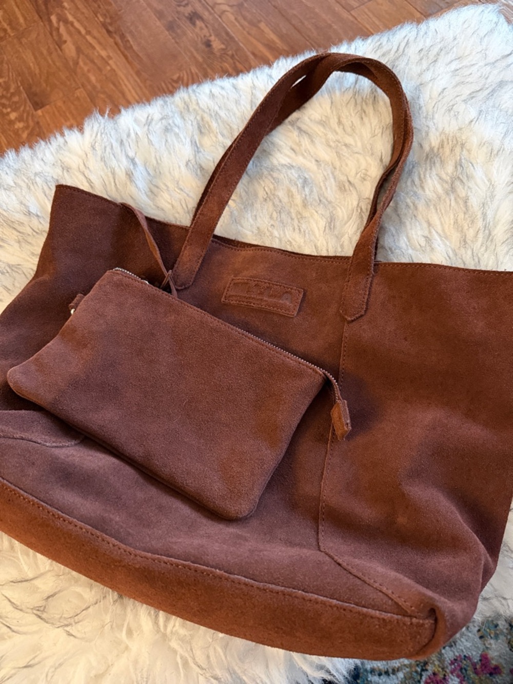 M.I.L.A. Luxury Suede Brown Tote Bag with Zip Pouch